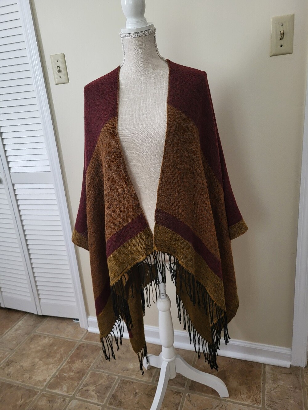 Women's Striped Fringe Poncho Wrap